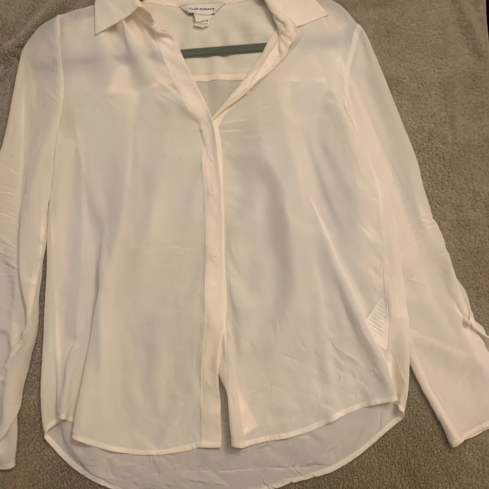 Club Monaco 100% Silk White Button Down Top Sz XS